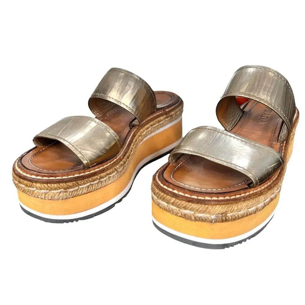 Prada Women’s Gold leather Platform Sandals Size 36 US 6 - Picture 6 of 10